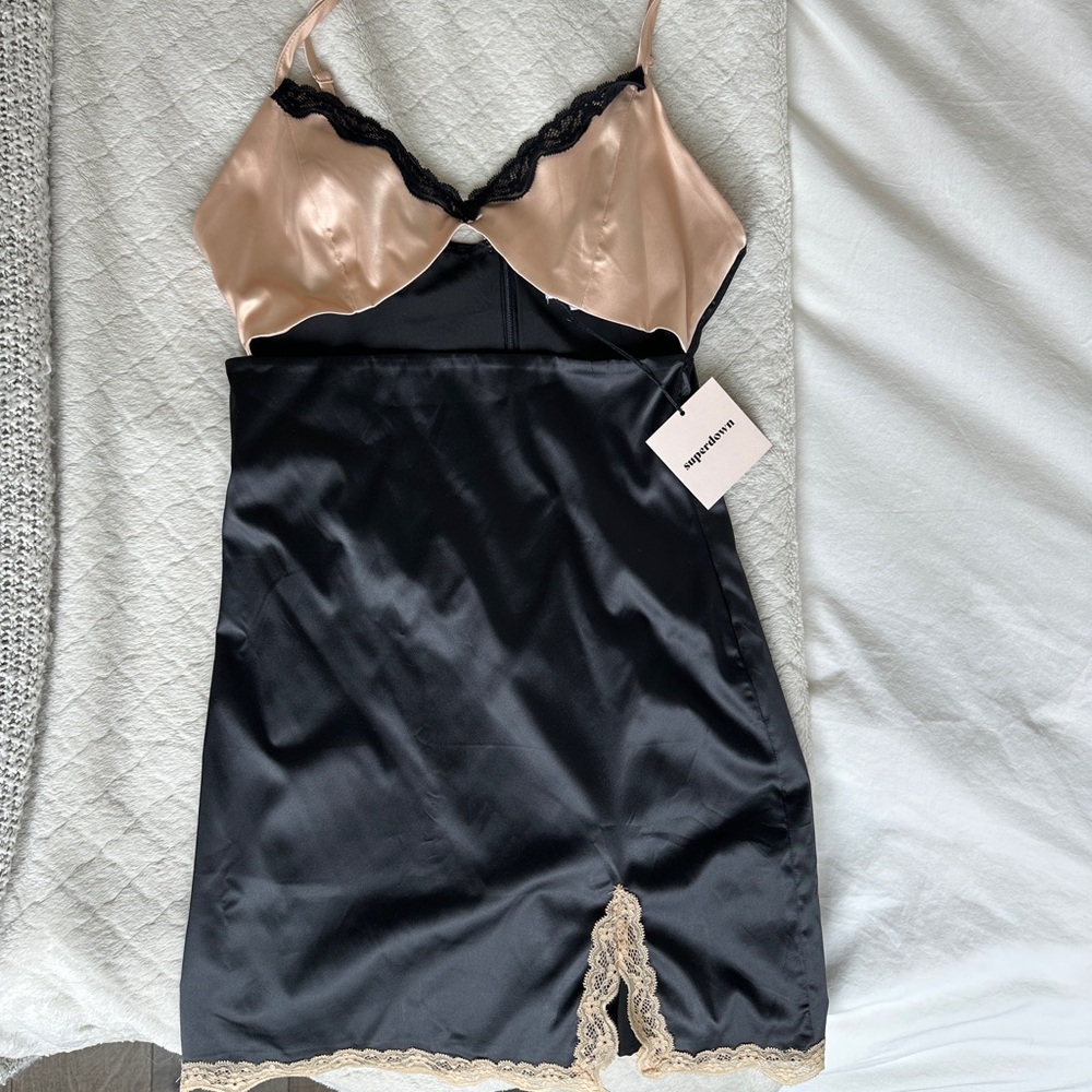 Black and Beige Satin Slip Dress